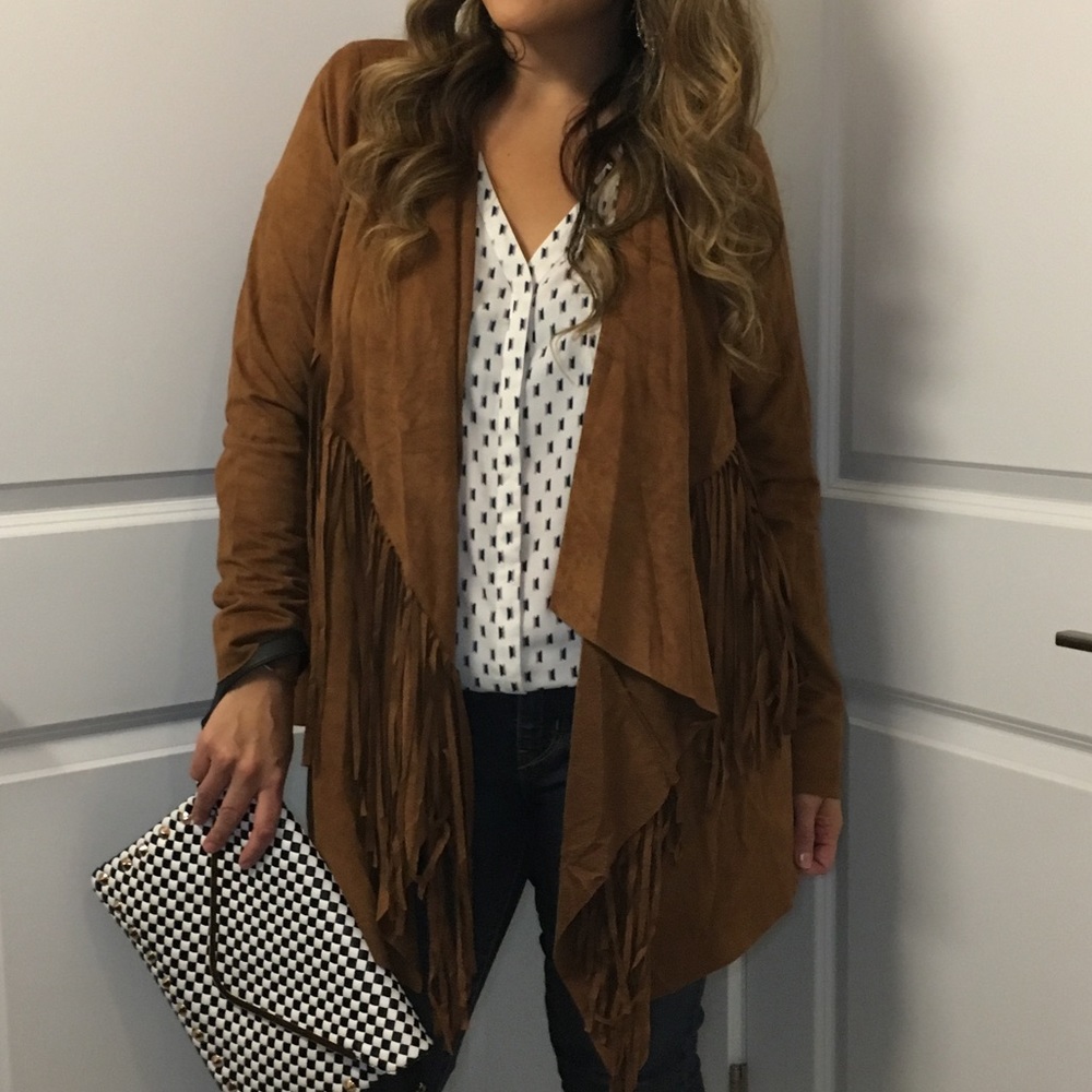 Faux suede jacket with fringe.